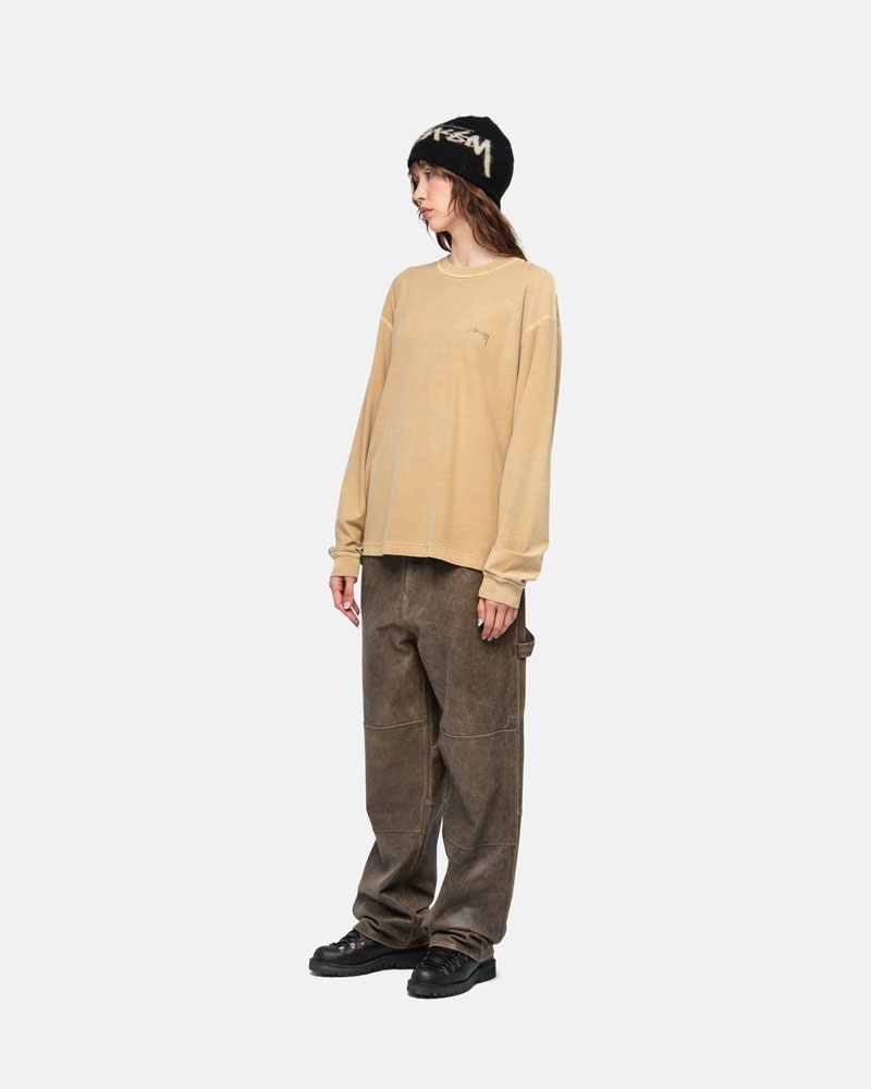 Gold Stüssy Lazy LS T-Shirts | USA VKFNYA273