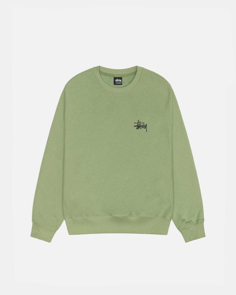 Green Stüssy Basic Crew Sweatshirt | USA SLYZWK842