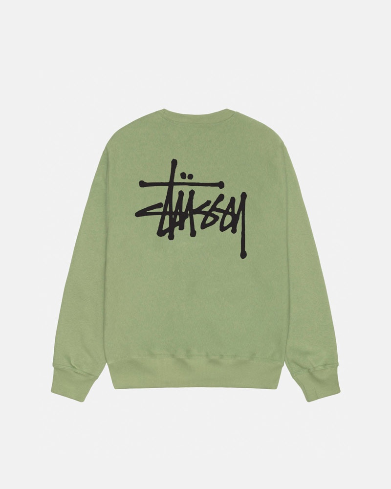 Green Stüssy Basic Crew Sweatshirt | USA SLYZWK842