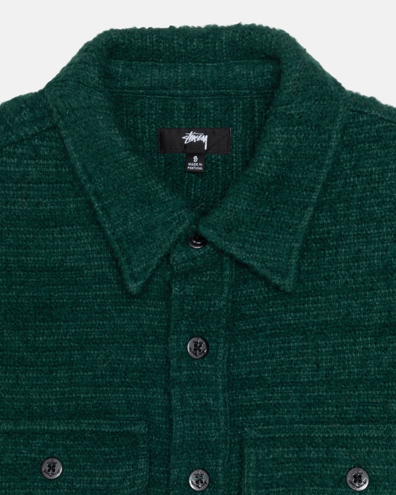 Green Stüssy Boucle Wool Cpo Shirts | USA GZRPVN173