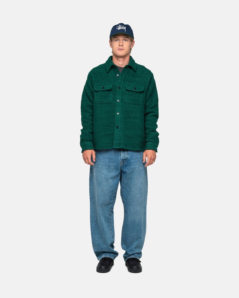 Green Stüssy Boucle Wool Cpo Shirts | USA GZRPVN173