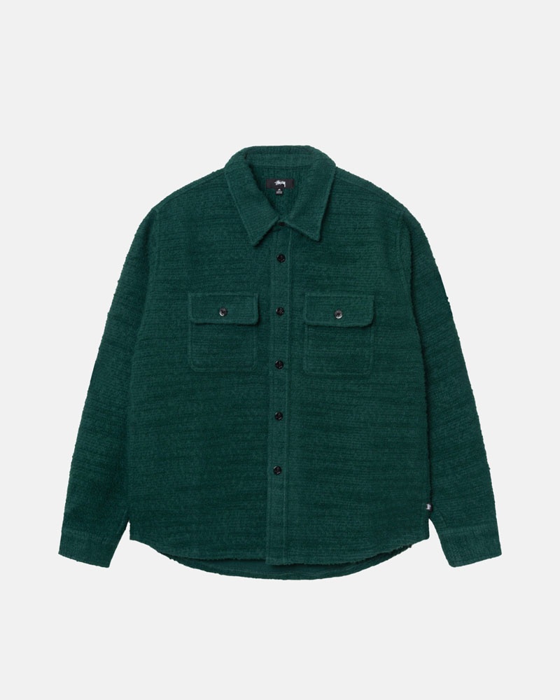 Green Stüssy Boucle Wool Cpo Shirts | USA GZRPVN173