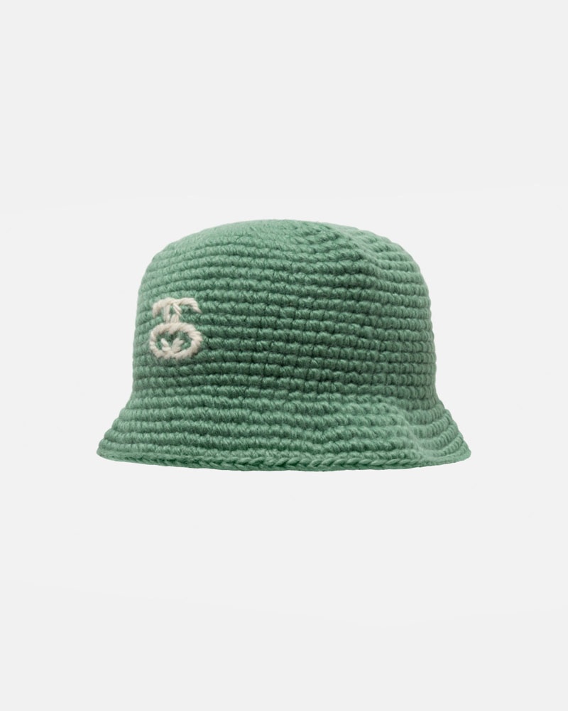 Green Stüssy Bucket SS Link Knit Hats | USA IXVZFO085