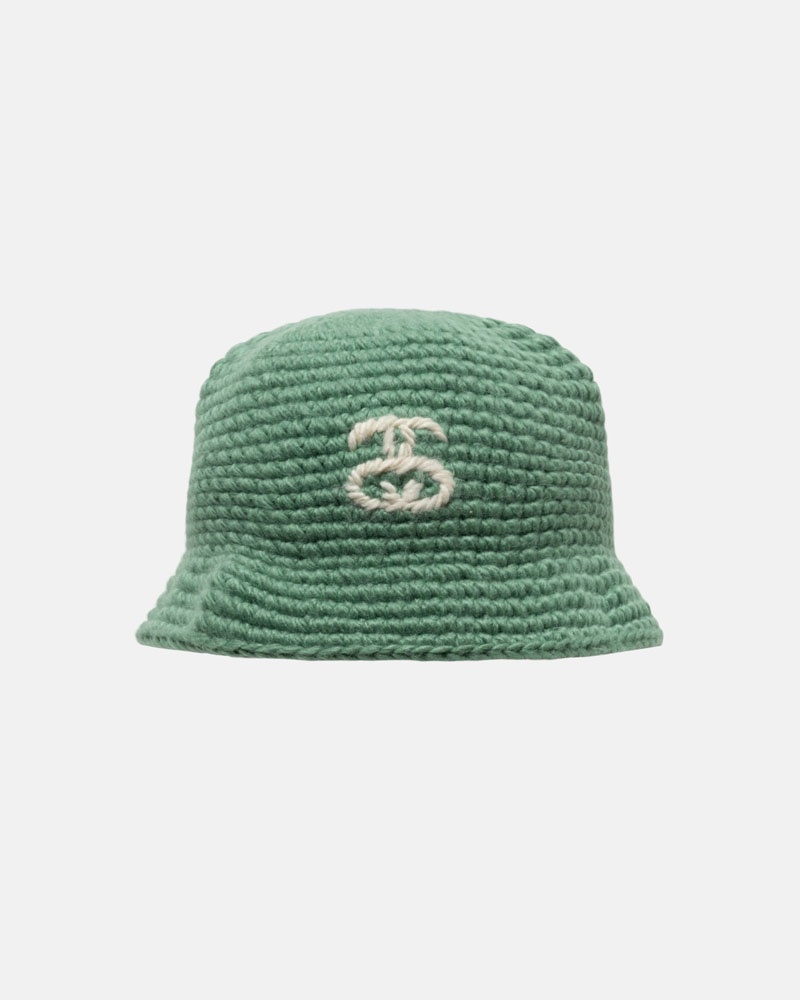 Green Stüssy Bucket SS Link Knit Hats | USA IXVZFO085