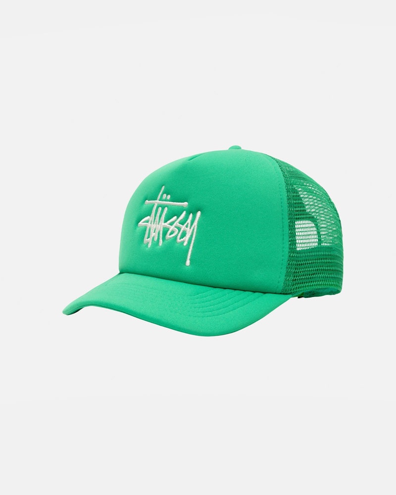 Green Stüssy Trucker Big Basic Snapback Caps | USA JTVPUM478