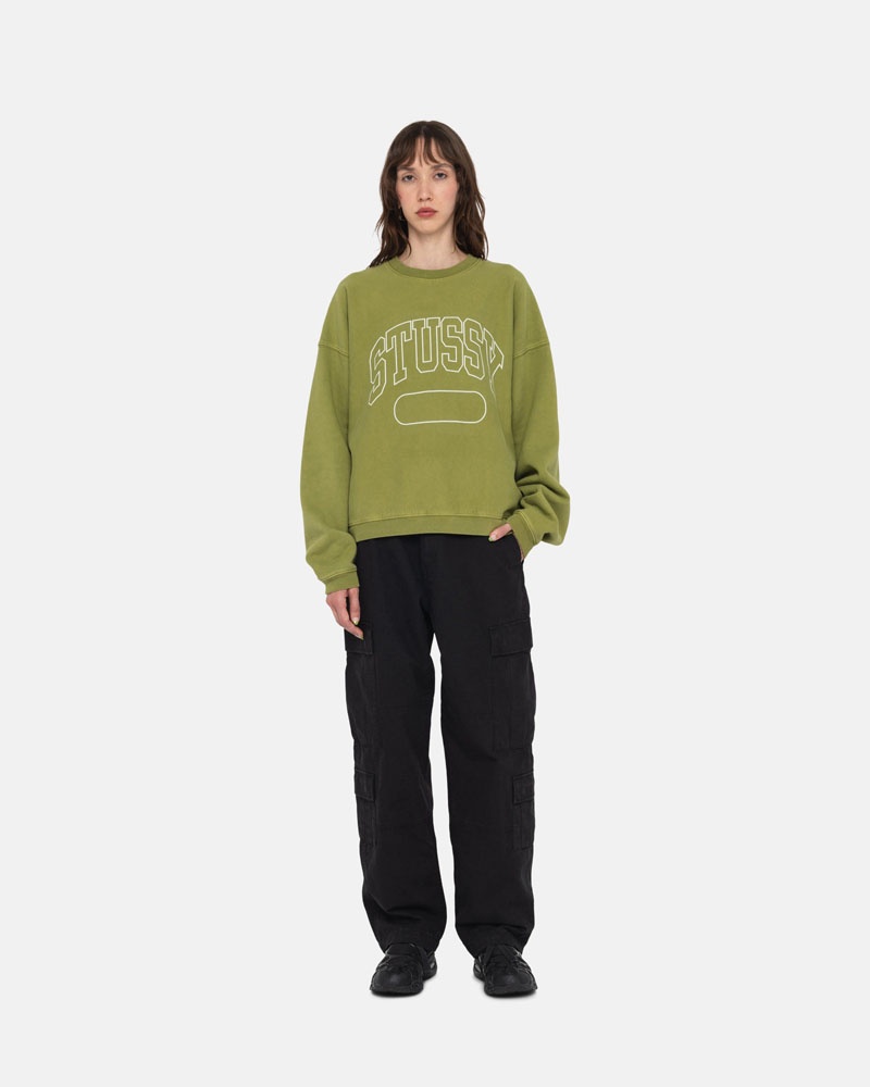 Green Stüssy Varsity Oversized Crew Sweatshirt | USA HDJLRA713