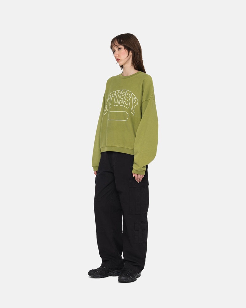 Green Stüssy Varsity Oversized Crew Sweatshirt | USA HDJLRA713