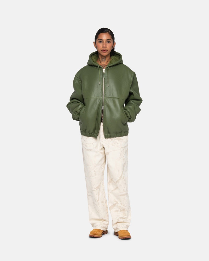 Green Stüssy Work Shearling Jacket | USA CSVJYU532