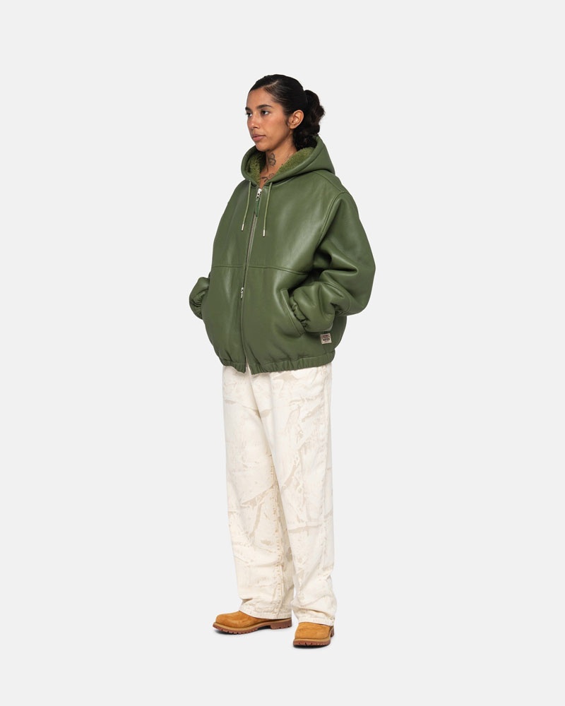 Green Stüssy Work Shearling Jacket | USA CSVJYU532