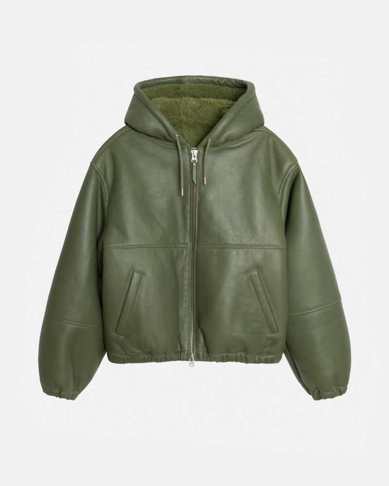 Green Stüssy Work Shearling Jacket | USA CSVJYU532