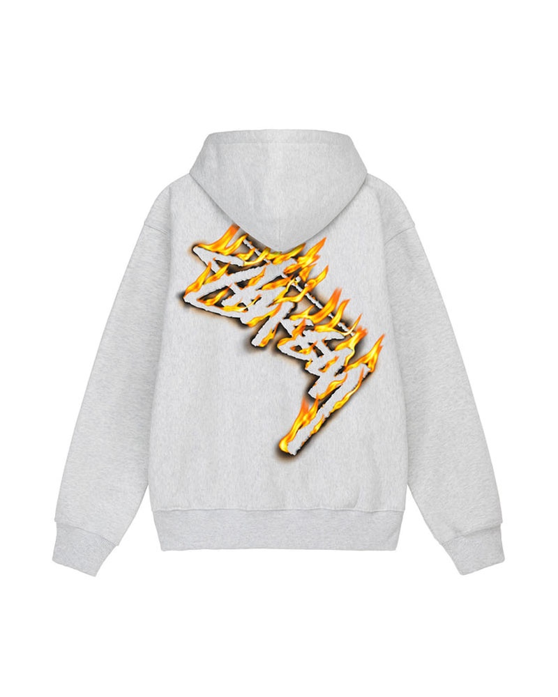 Grey Stüssy Burning Stock Zip Hoodie | USA GEZFJU691