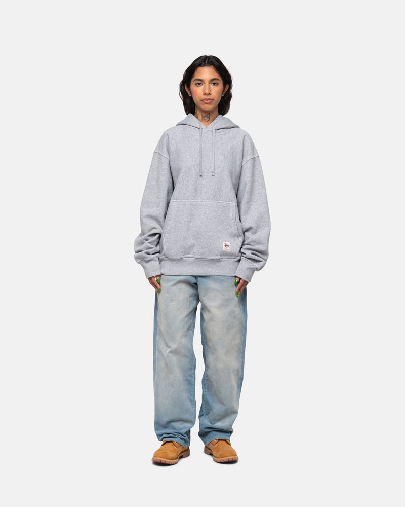 Grey Stüssy Contrast Stitch Label Hoodie | USA TDXHEK019