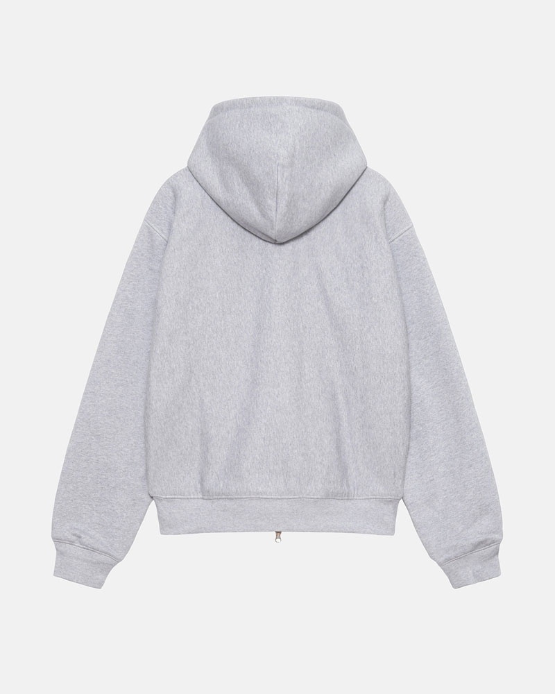 Grey Stüssy Double Face Label Zip Hoodie | USA VWMFLE013