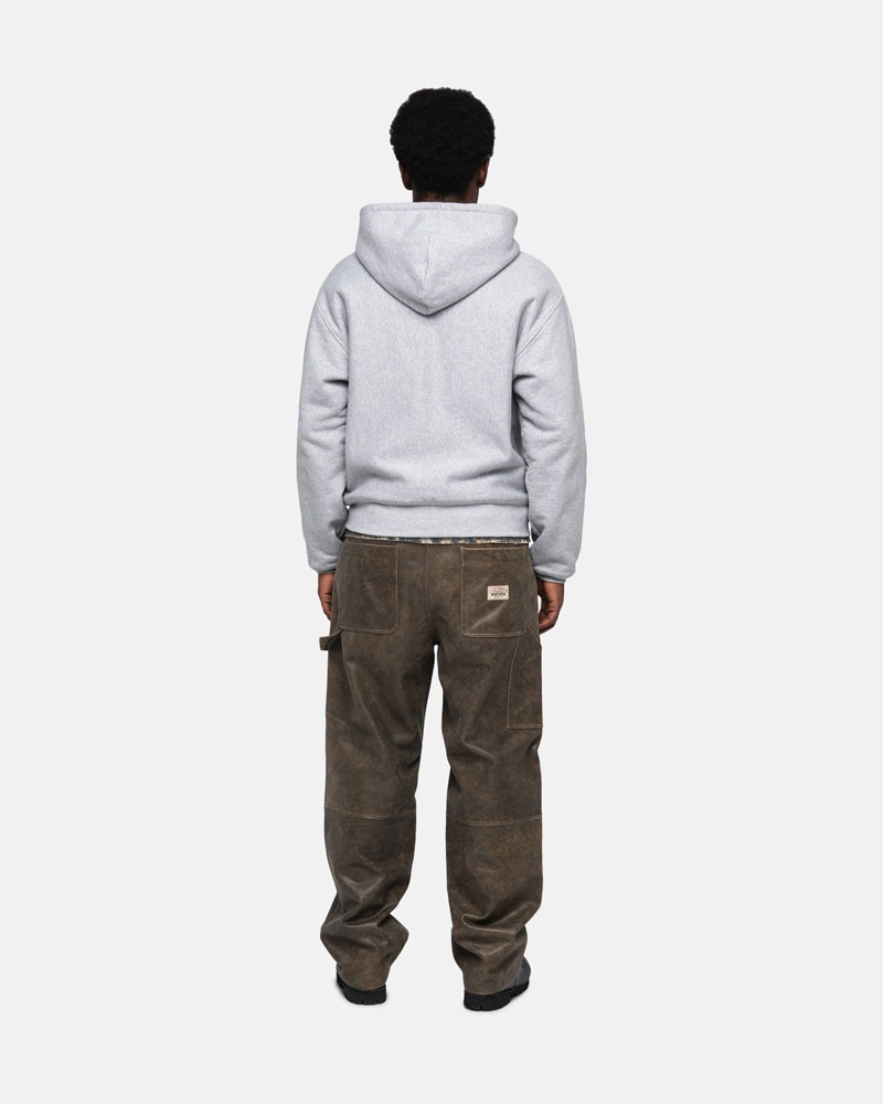 Grey Stüssy Double Face Label Zip Hoodie | USA VWMFLE013