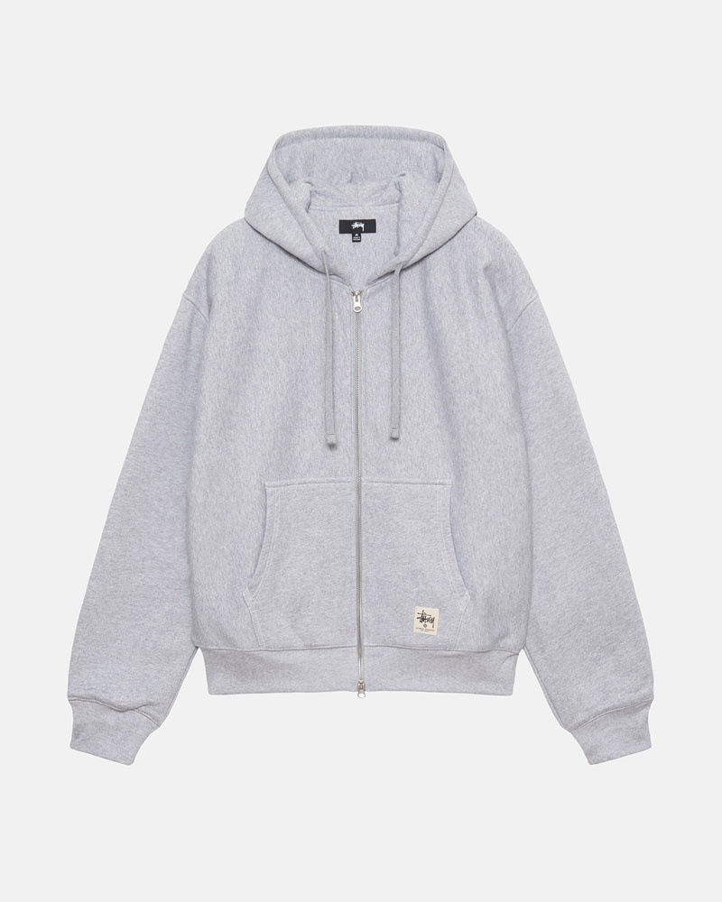 Grey Stüssy Double Face Label Zip Hoodie | USA VWMFLE013