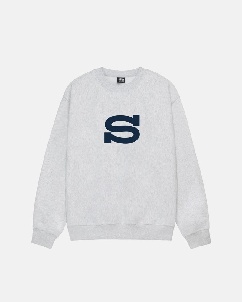 Grey Stüssy Letterman Crew Sweatshirt | USA SODJYE769