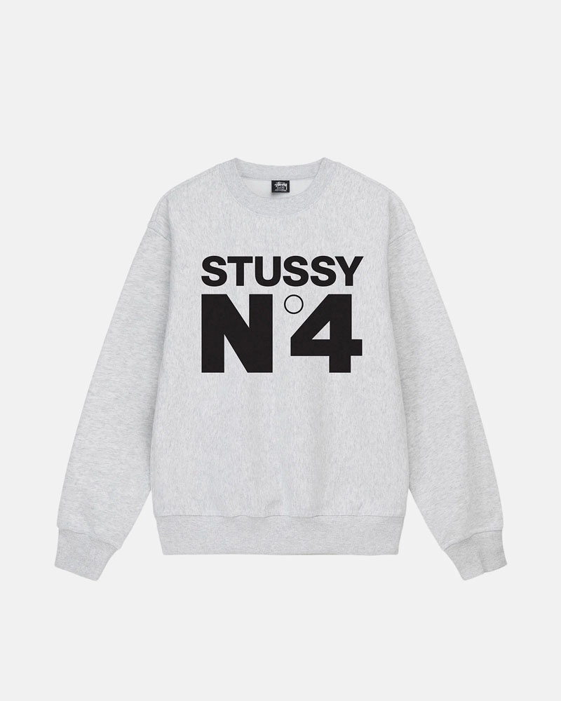 Grey Stüssy No.4 Crew Sweatshirt | USA GZMAQR817