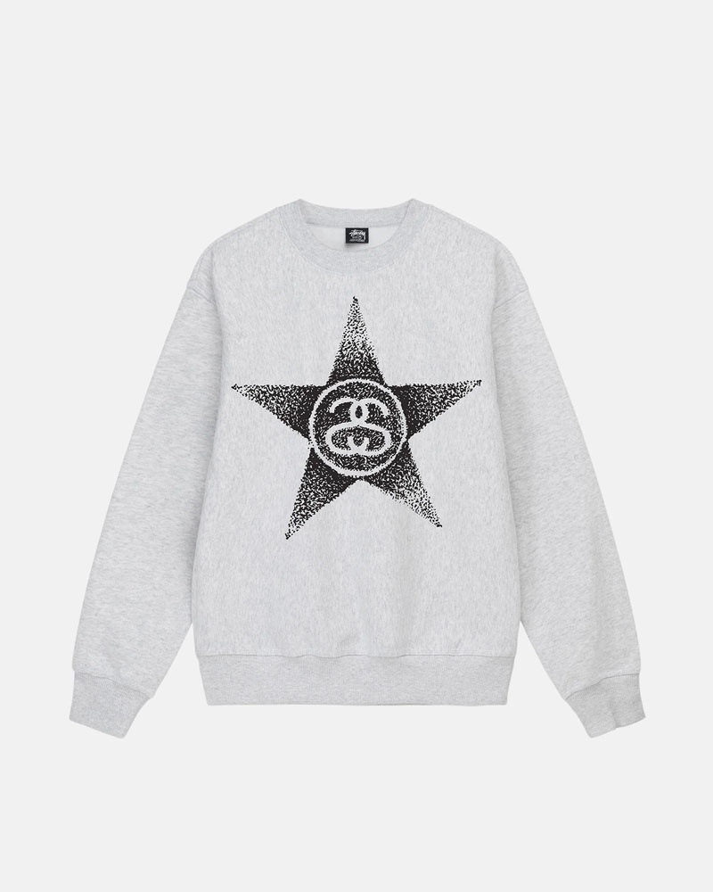 Grey Stüssy Stars Crew Sweatshirt | USA RMYWIX879