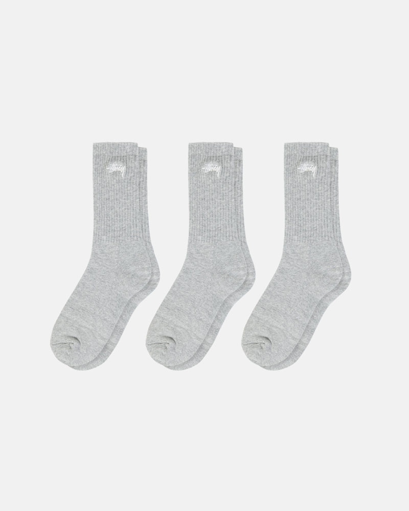 Grey Stüssy Stock Crew Pack Socks | USA QMIUTS305