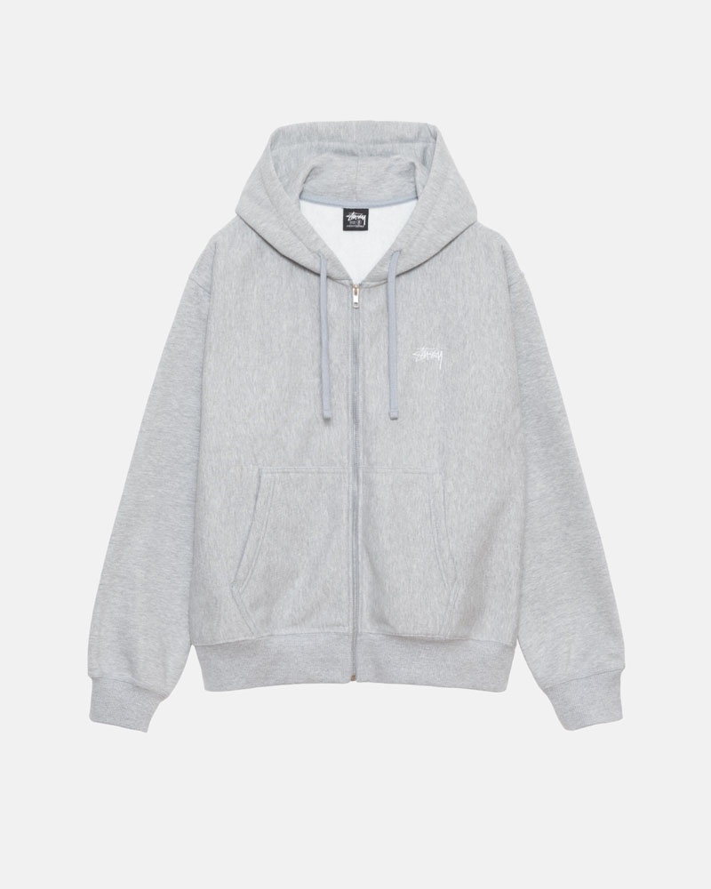 Grey Stüssy Stock Logo Zip Hoodie | USA EHMIRP076