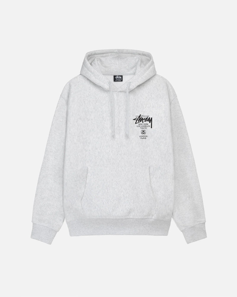 Grey Stüssy World Tour Hoodie | USA YIATWM354