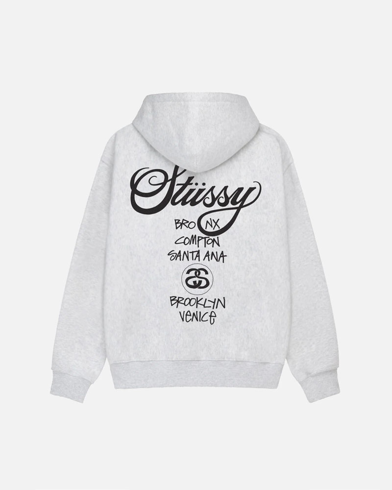 Grey Stüssy World Tour Hoodie | USA YIATWM354