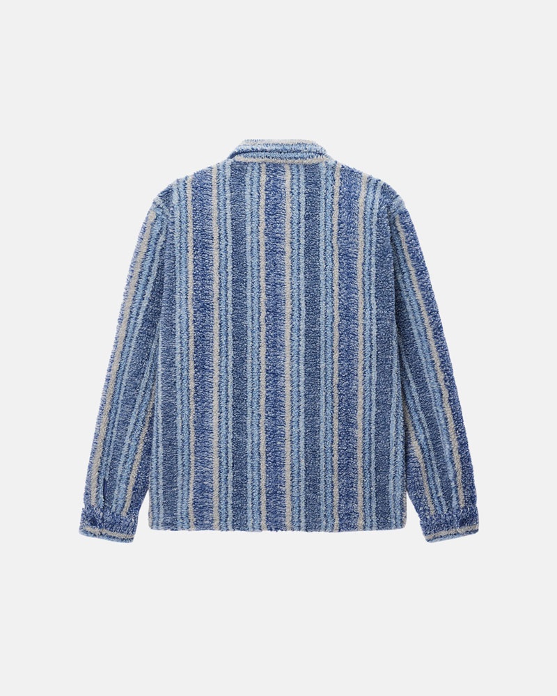 Indigo Stüssy Striped Sherpa Shirts | USA OSVTQH429