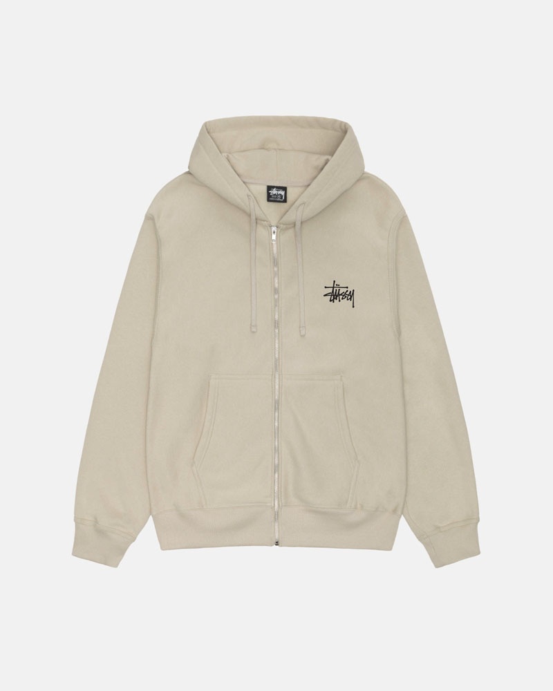 Khaki Stüssy Basic Zip Hoodie | USA SLGICY781