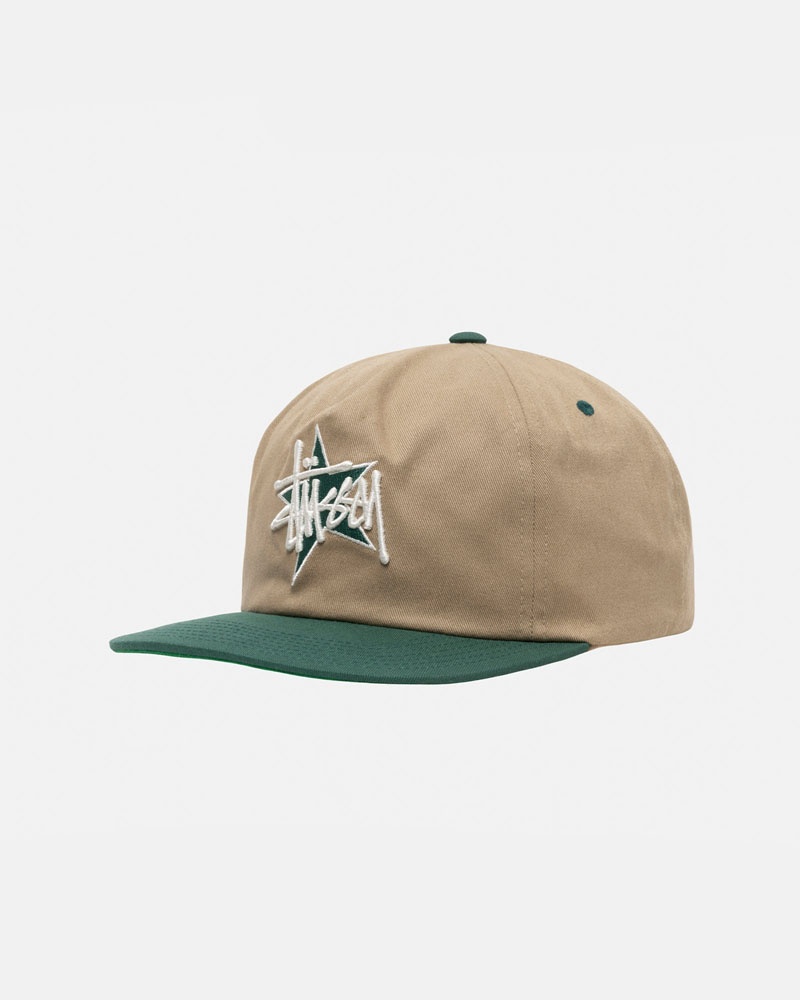 Khaki Stüssy Mid-Depth Basic Star Strapback Caps | USA MPOUBC048