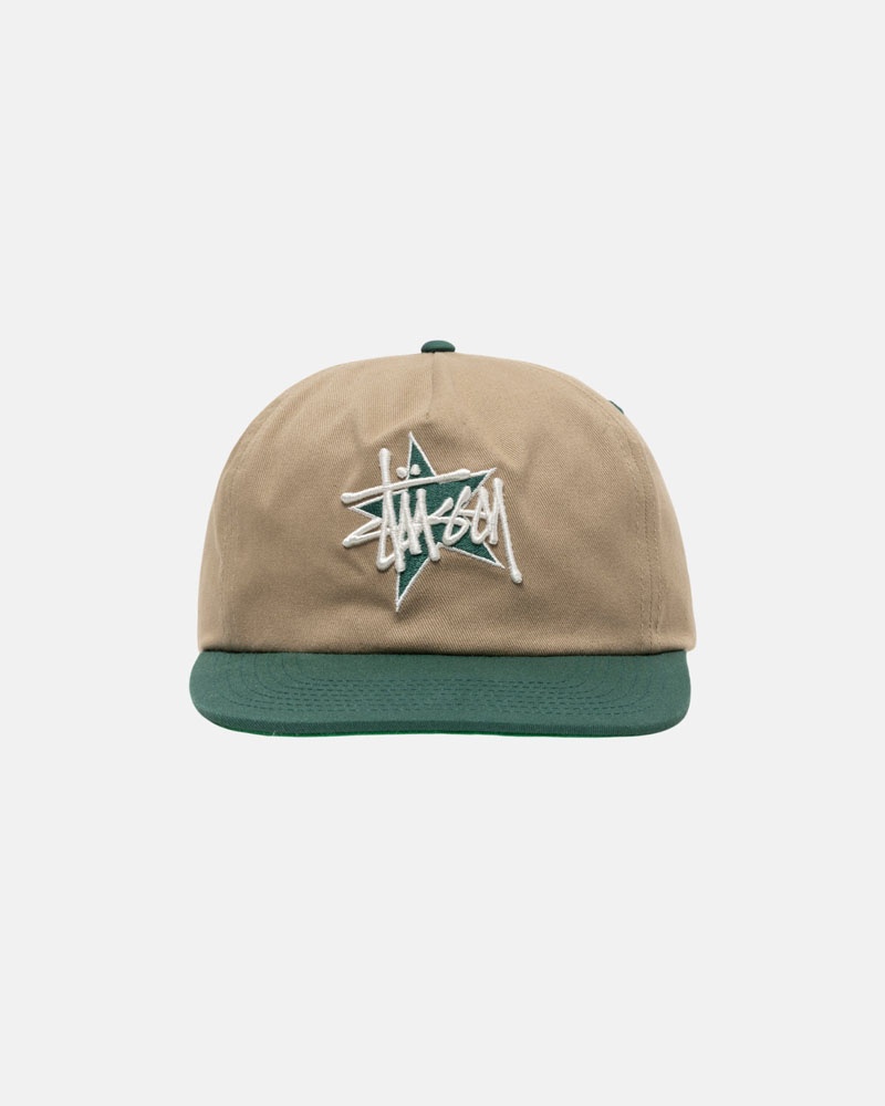 Khaki Stüssy Mid-Depth Basic Star Strapback Caps | USA MPOUBC048