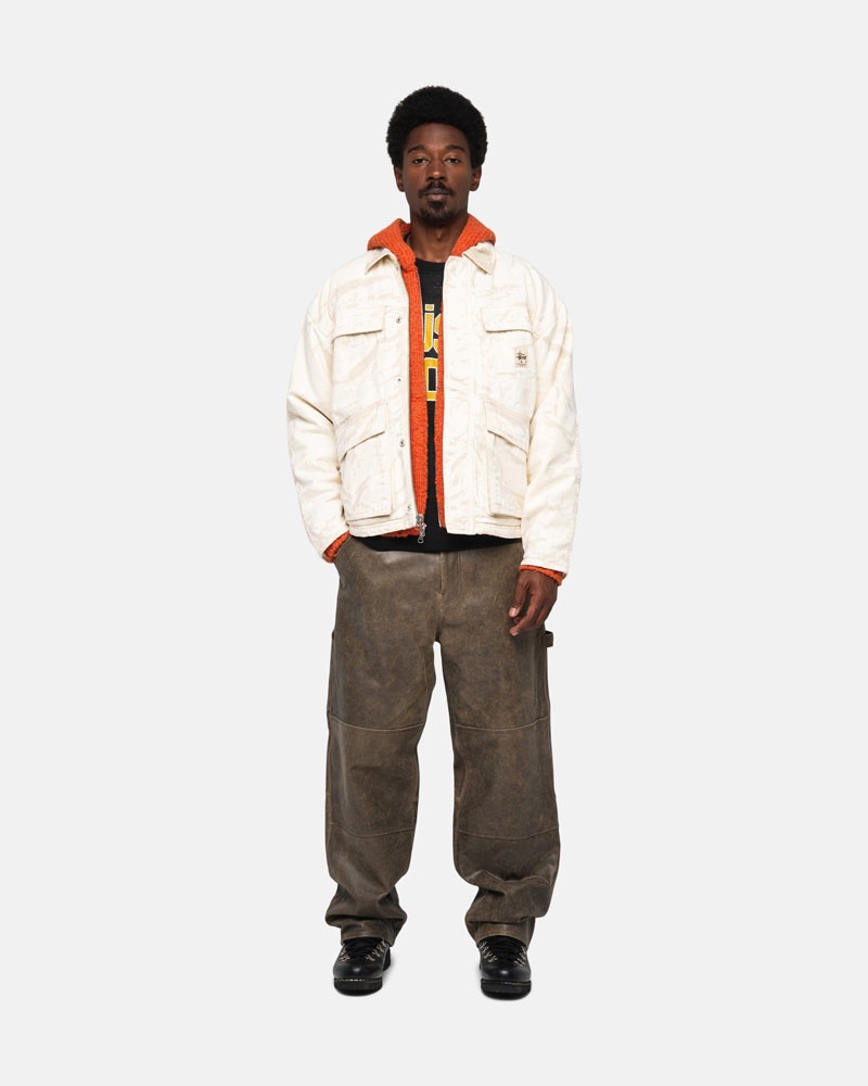 Khaki Stüssy Shop Distressed Canvas Jacket | USA XCEBRY723