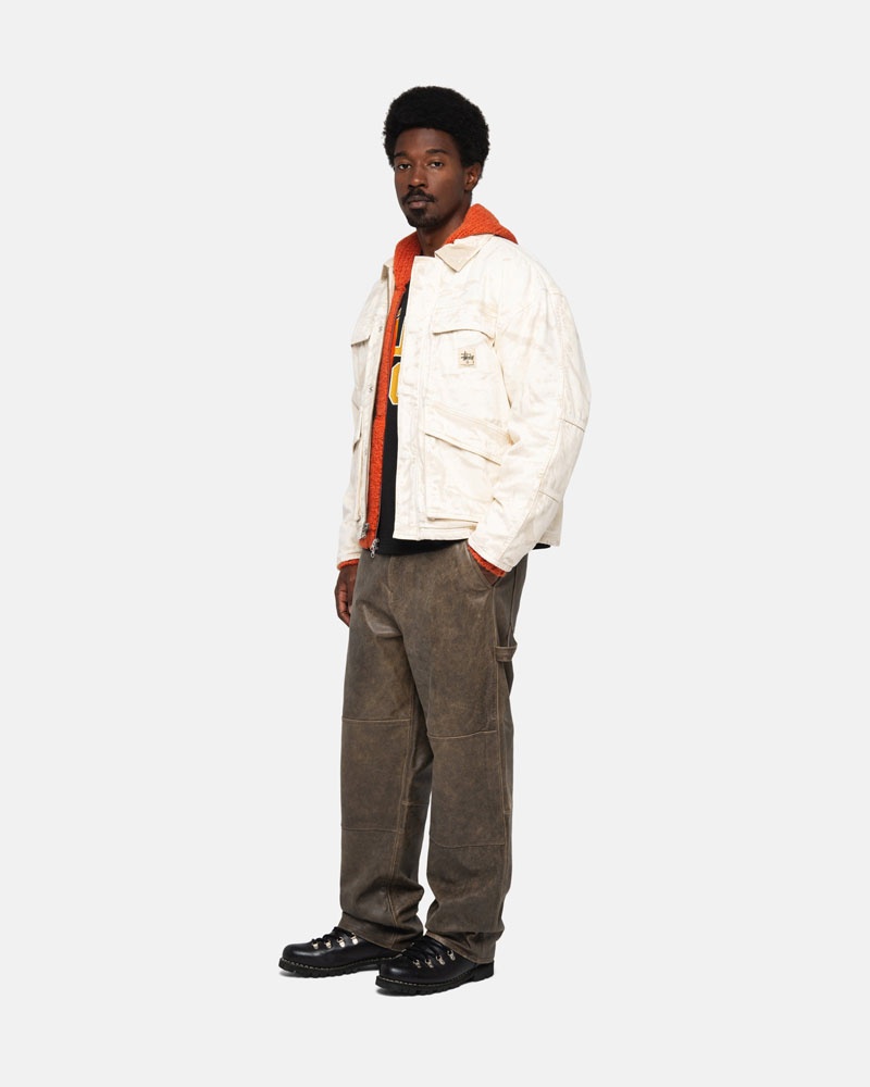 Khaki Stüssy Shop Distressed Canvas Jacket | USA XCEBRY723