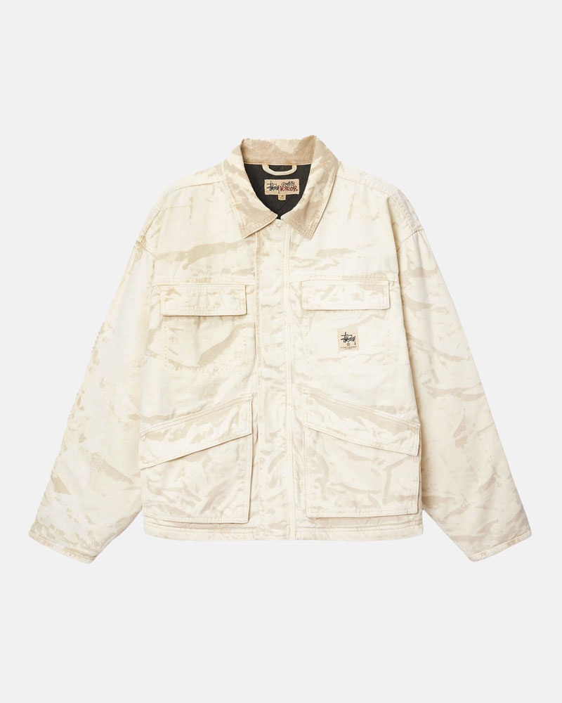 Khaki Stüssy Shop Distressed Canvas Jacket | USA XCEBRY723