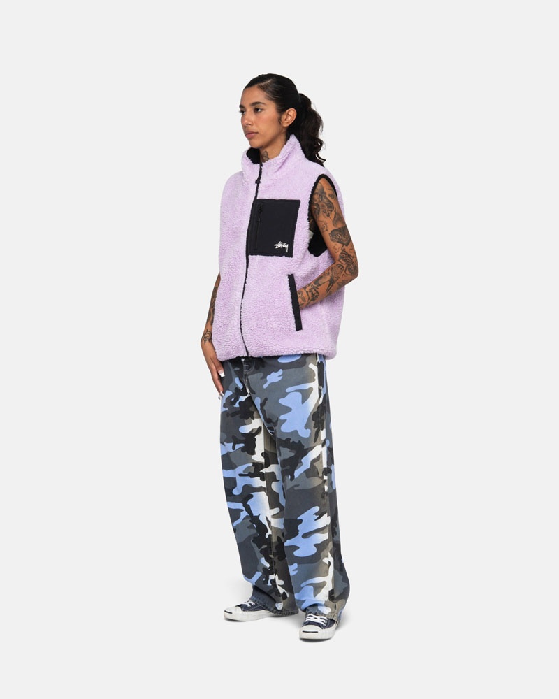 Lavender Stüssy Sherpa Reversible Vest | USA UPTMHL461