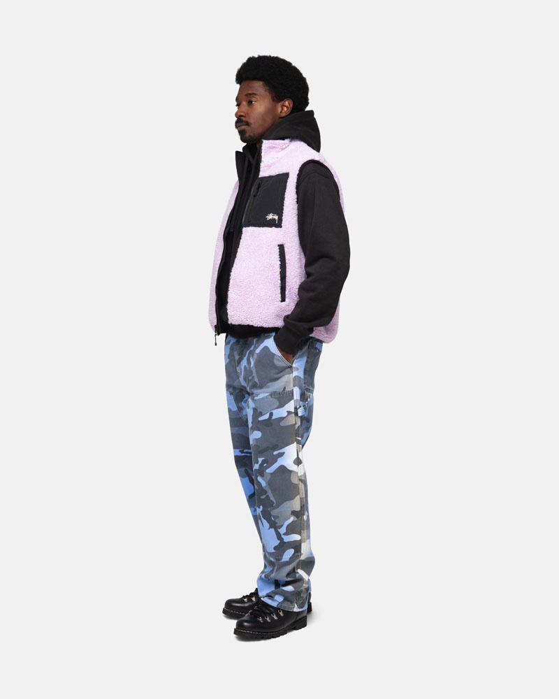 Lavender Stüssy Sherpa Reversible Vest | USA UPTMHL461