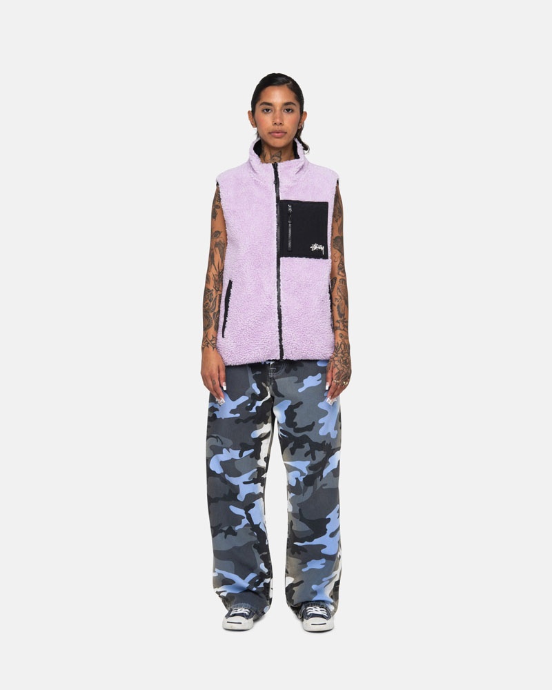 Lavender Stüssy Sherpa Reversible Vest | USA UPTMHL461