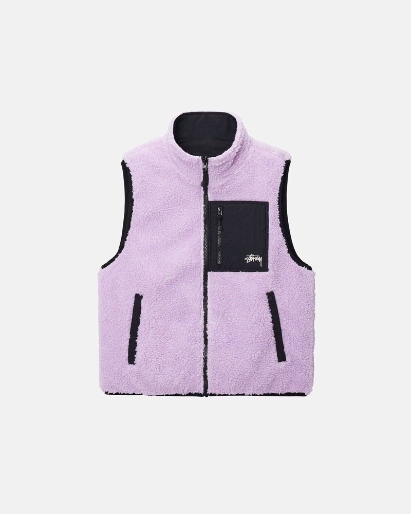 Lavender Stüssy Sherpa Reversible Vest | USA UPTMHL461