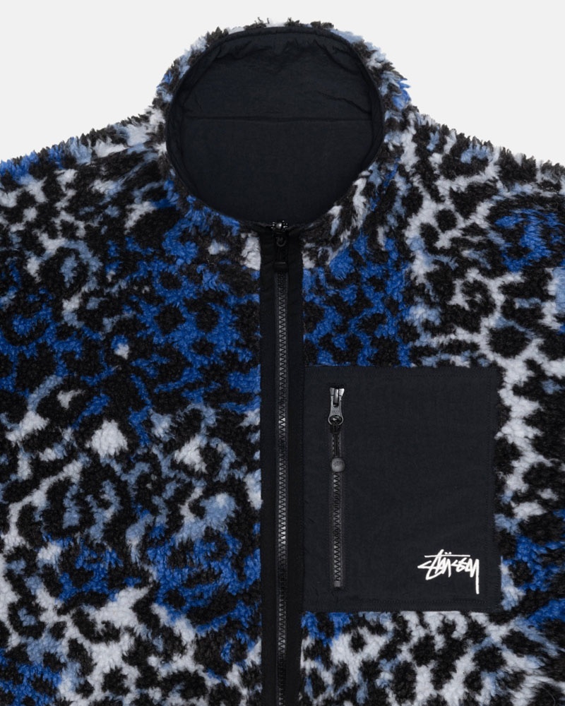 Leopard Stüssy Sherpa Reversible Jacket | USA XVCOHE180