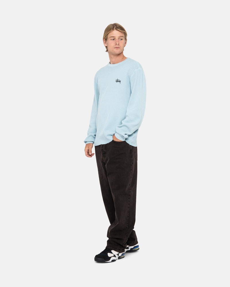 Light Blue Stüssy Basic Stock LS Thermal Sweater | USA JCAPLB873