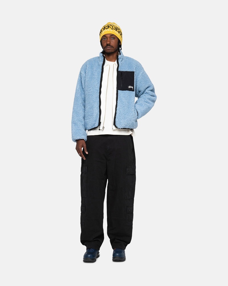 Light Blue Stüssy Sherpa Reversible Jacket | USA SVMDYB582