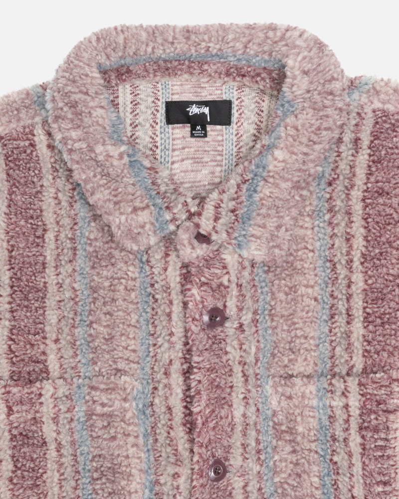 Multicolor Stüssy Striped Sherpa Shirts | USA RHICBX675