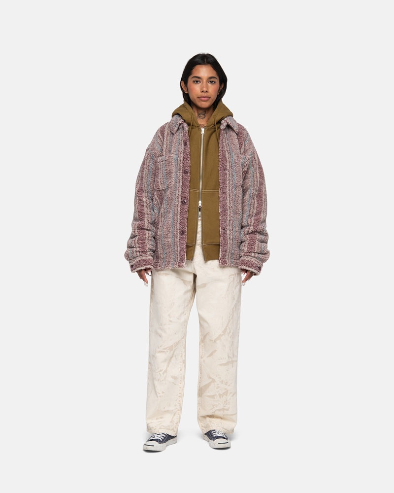 Multicolor Stüssy Striped Sherpa Shirts | USA RHICBX675