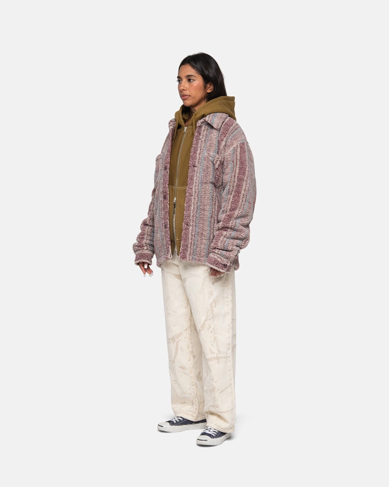 Multicolor Stüssy Striped Sherpa Shirts | USA RHICBX675