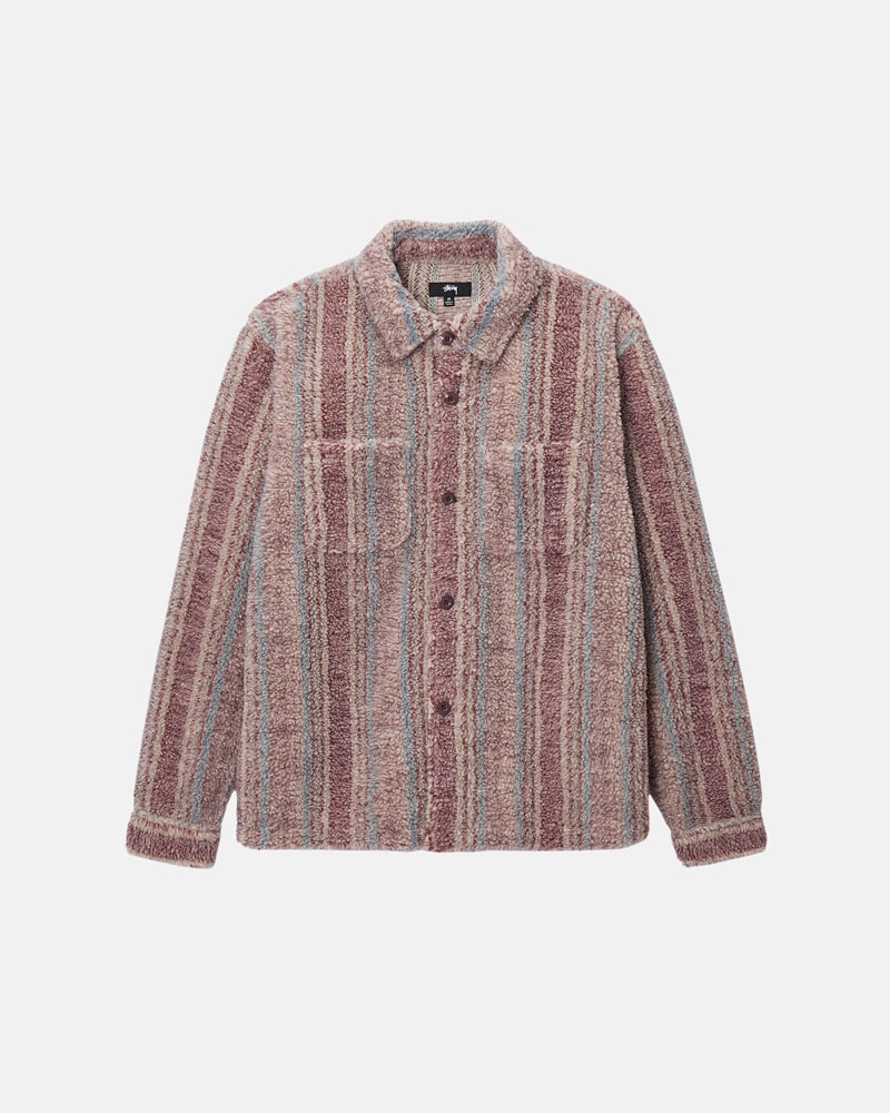 Multicolor Stüssy Striped Sherpa Shirts | USA RHICBX675