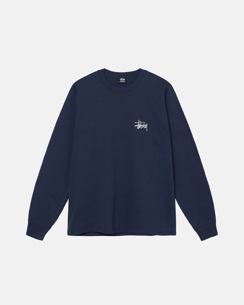 Navy Stüssy Basic LS T-Shirts | USA XFTQPU240