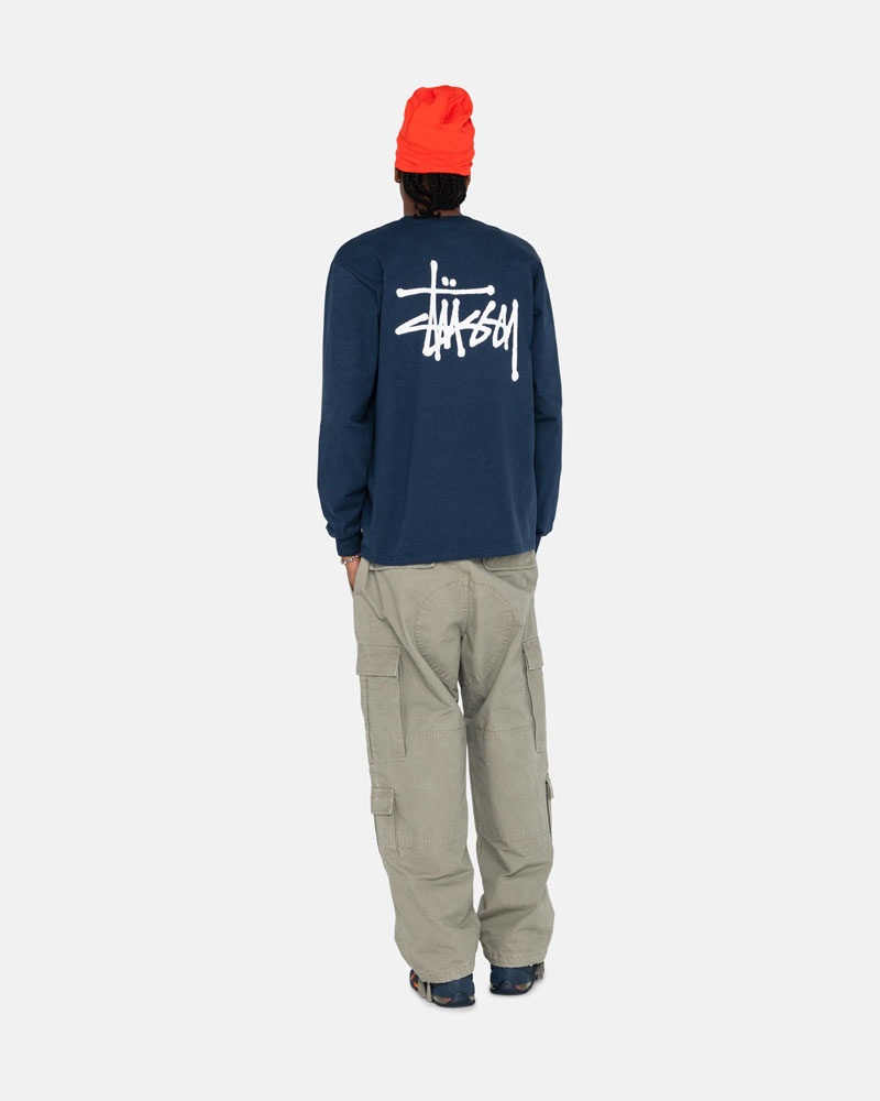 Navy Stüssy Basic LS T-Shirts | USA XFTQPU240