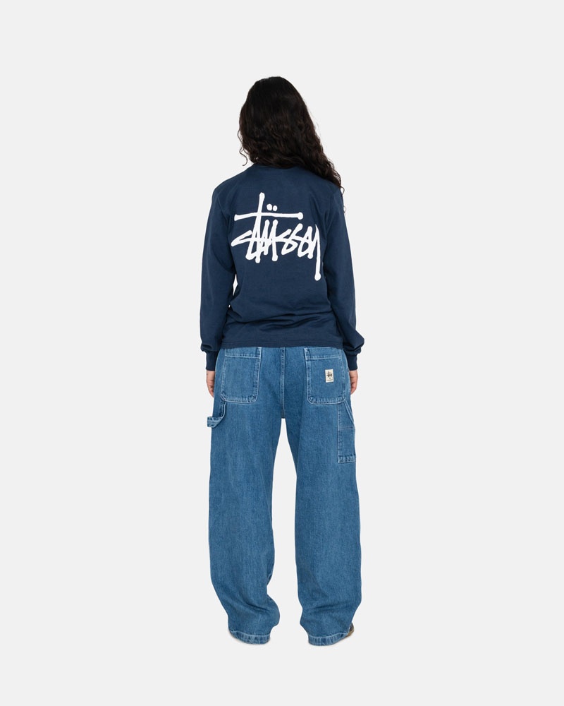 Navy Stüssy Basic LS T-Shirts | USA XFTQPU240