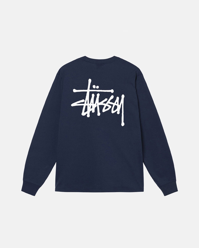 Navy Stüssy Basic LS T-Shirts | USA XFTQPU240