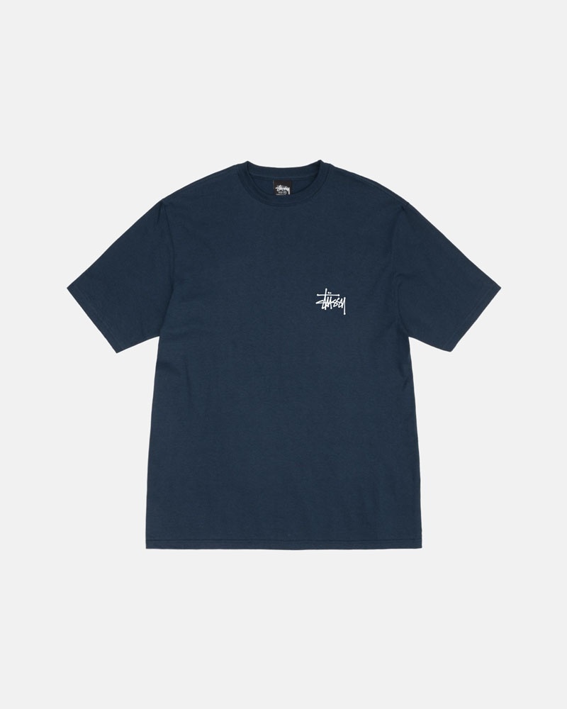 Navy Stüssy Basic T-Shirts | USA NTQRLE012