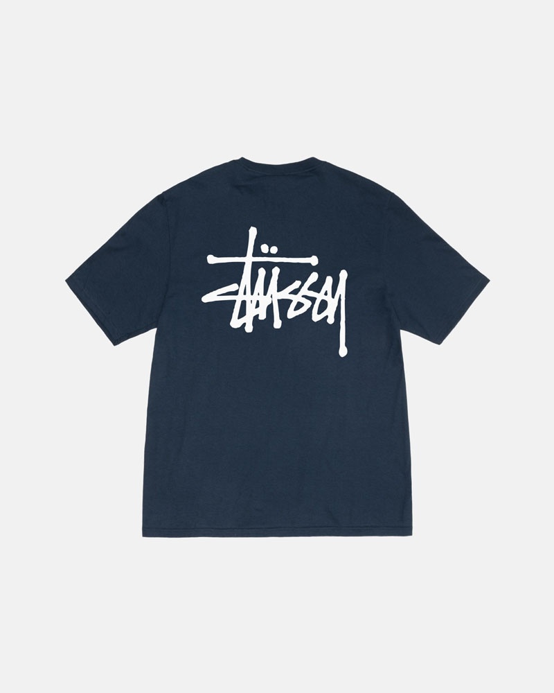 Navy Stüssy Basic T-Shirts | USA NTQRLE012